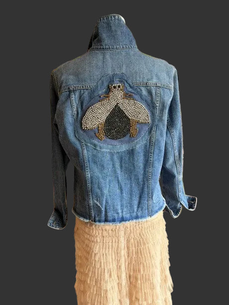 denim and long sheer maxi JKT w/bling BEE