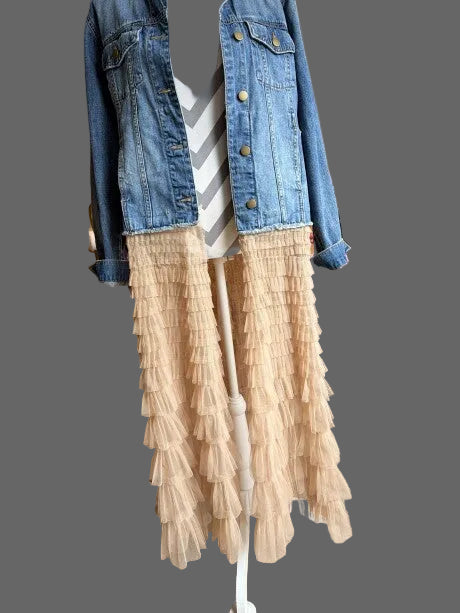 denim and long sheer maxi JKT w/bling BEE