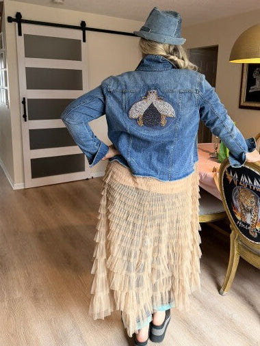 denim and long sheer maxi JKT w/bling BEE